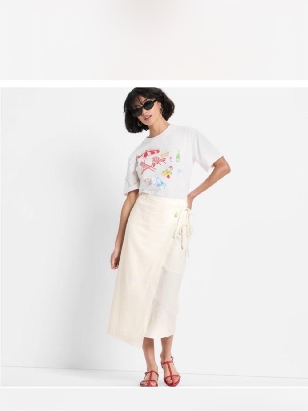 Future Collective Tie-Waist Cream Midi Wrap Skirt With Bow Ties NWT